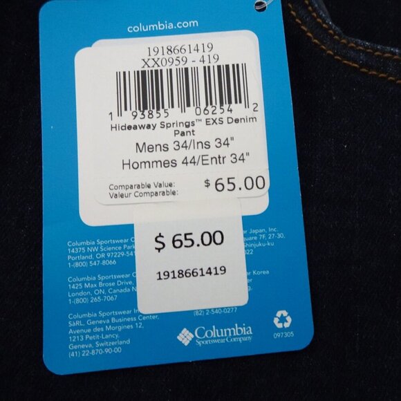 Columbia Straight Leg Jeans Men's Size 34x34 Blue Stretch Denim Hideaway Springs - Picture 7 of 10